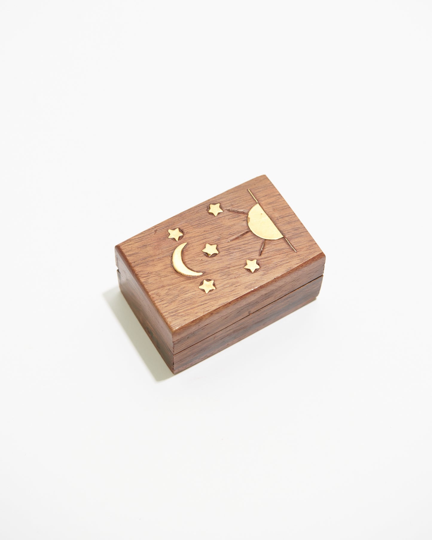 Celestial Wooden Box with Sun, Moon, Stars Inlay