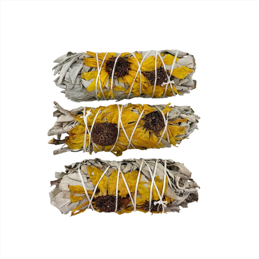 White Sage with Sunflowers Smudge Wand