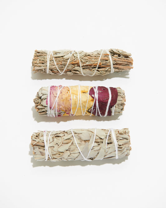 White Sage with Rose Petals - Smudge Stick - Crystals Shop, Gems + Wholesale Sage by Liv Rocks