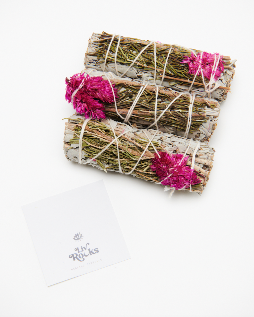 White Sage, Rosemary + Dried Celosia Flower Smudge
