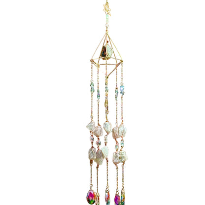 Large Amazonite Suncatcher with Lotus Detail | Rainbow Maker Mobile