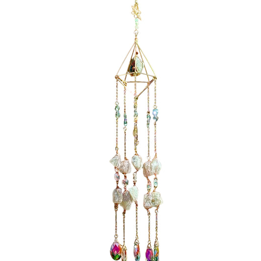 Large Amazonite Suncatcher with Lotus Detail | Rainbow Maker Mobile