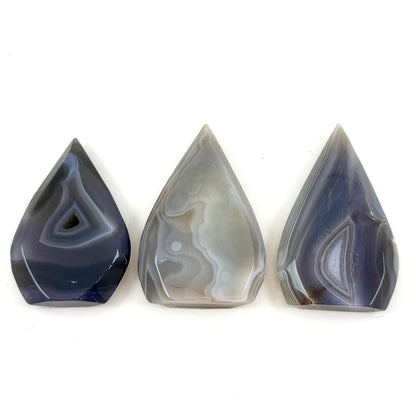 Gray Blue Tan Agate Teardrop Carvings