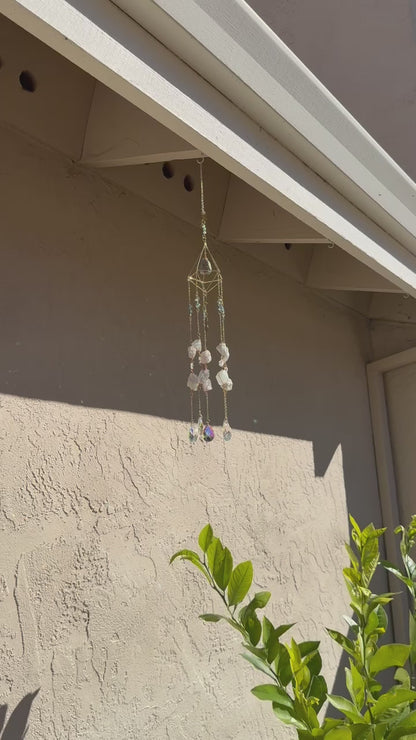 Large Amazonite Suncatcher with Lotus Detail | Rainbow Maker Mobile