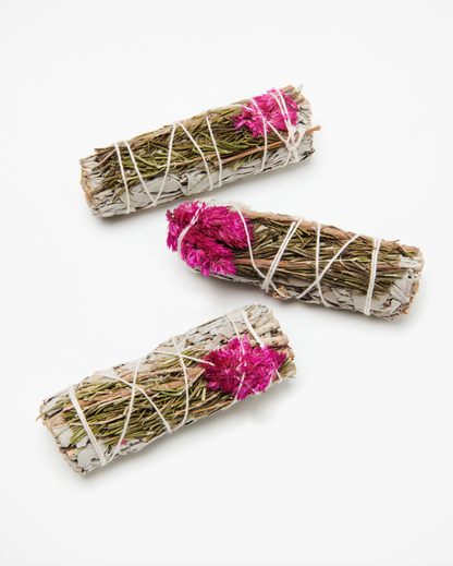 White Sage, Rosemary + Dried Celosia Flower Smudge