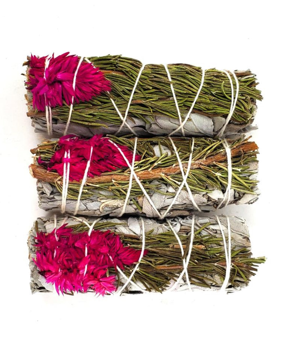 White Sage, Rosemary + Dried Celosia Flower Smudge - Crystals Shop, Gems + Wholesale Sage by Liv Rocks
